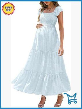 Maternity Maxi Dress with Smocked Top and Spaghetti Straps for Baby Shower
